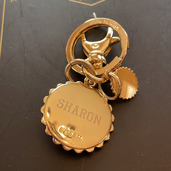 Fossil Key ring gold finish with snake. NWT engraved on back with “Sharon” - Picture 3 of 3